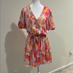 Colorful Button-Down Dress with Belt